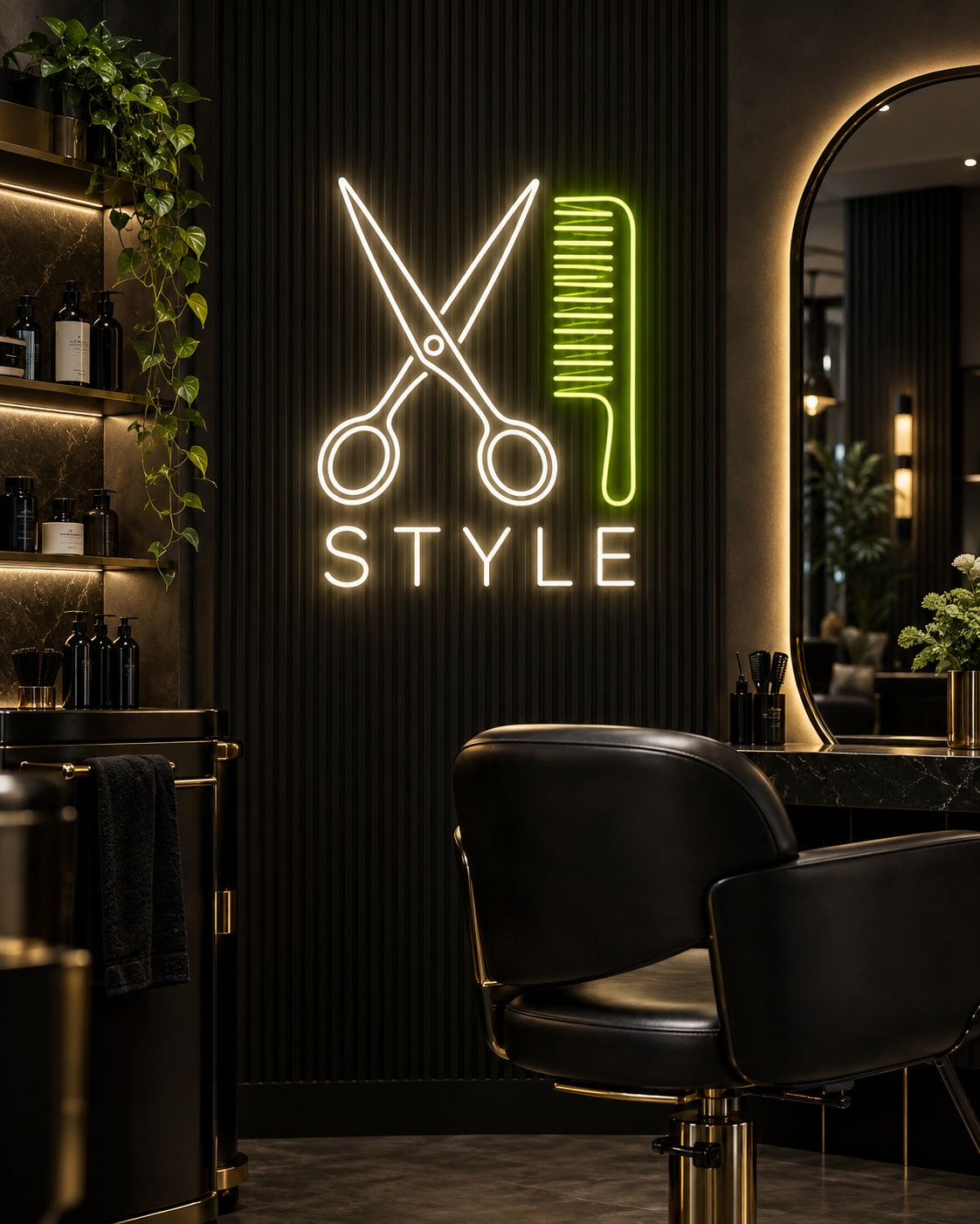 Salons & Barber Shops neon sign in a premium interior — The Neon Factory