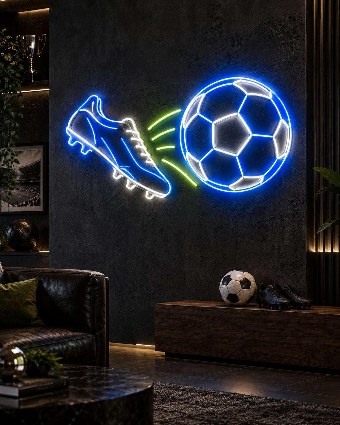 Soccer neon sign in a premium interior — The Neon Factory