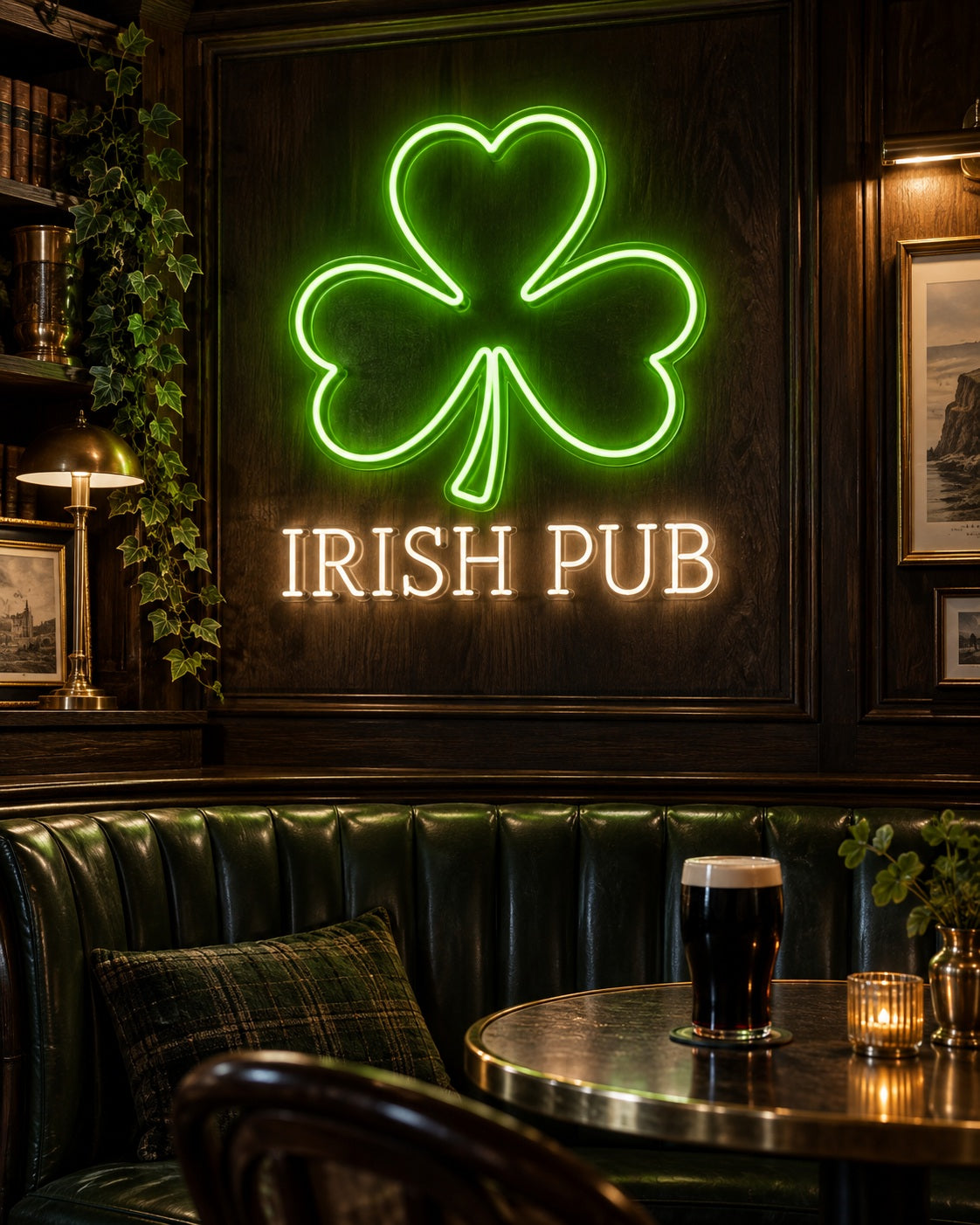 Irish Pub neon sign in a premium interior — The Neon Factory