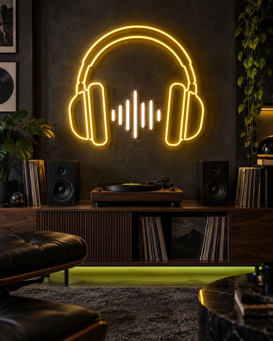 Music neon sign in a premium interior — The Neon Factory