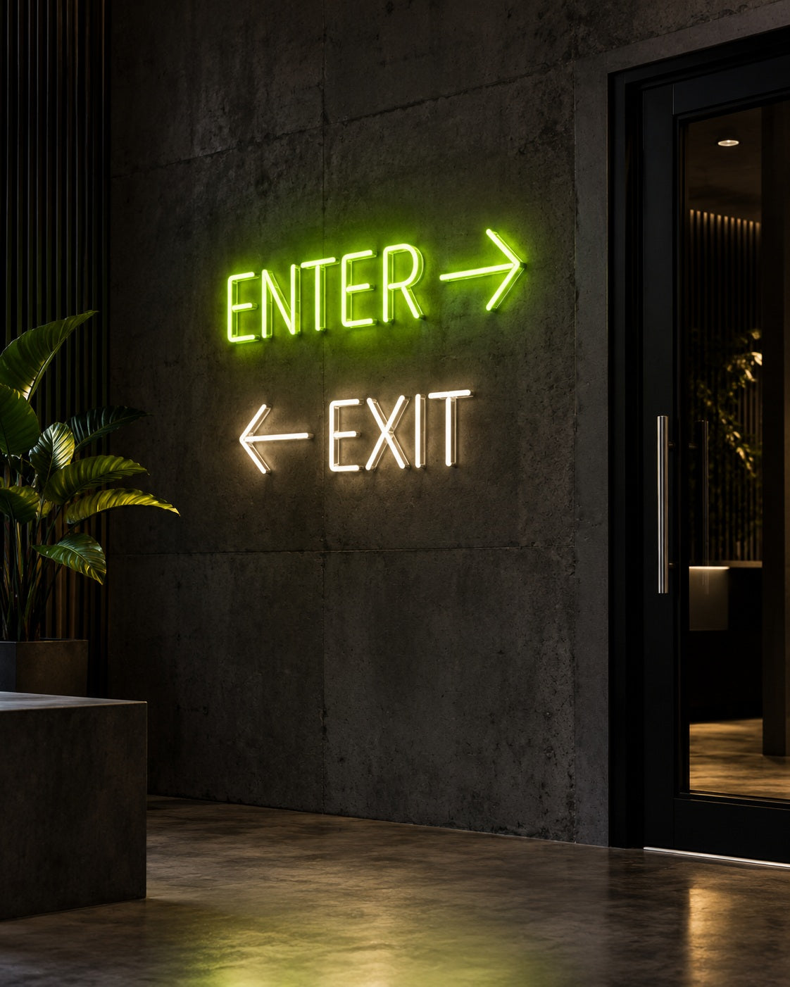 Enter & Exit neon sign in a premium interior — The Neon Factory